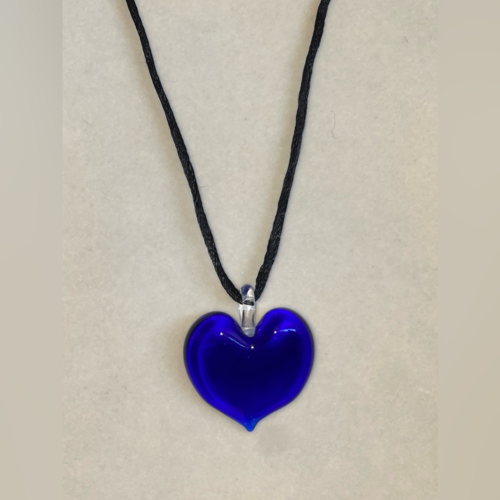 NWOT Italian Murano Glass Large Deep Purple Heart Pendant - Picture 7 of 12